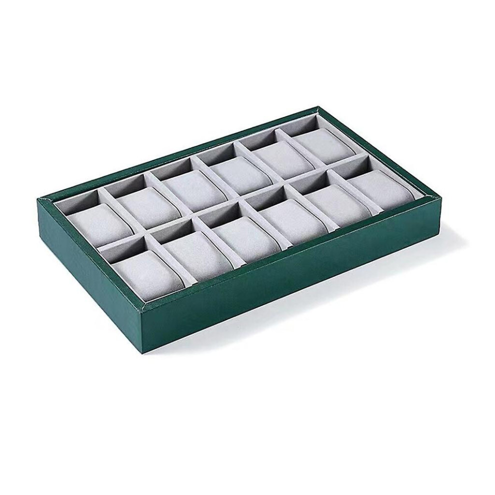 (Green 12 bits) Watch Tray Jewelry Organizer 6/12/24/30slot Watch Display Holder With Pillow