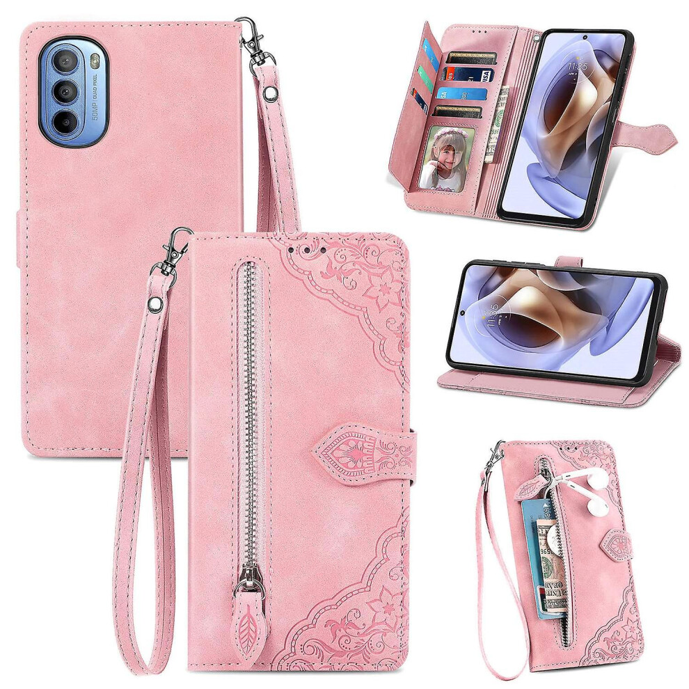 Phone Cover For Motorola Moto G31 4G/G41 4G,Zipper Pocket Flip Phone Case with Wallet Stand