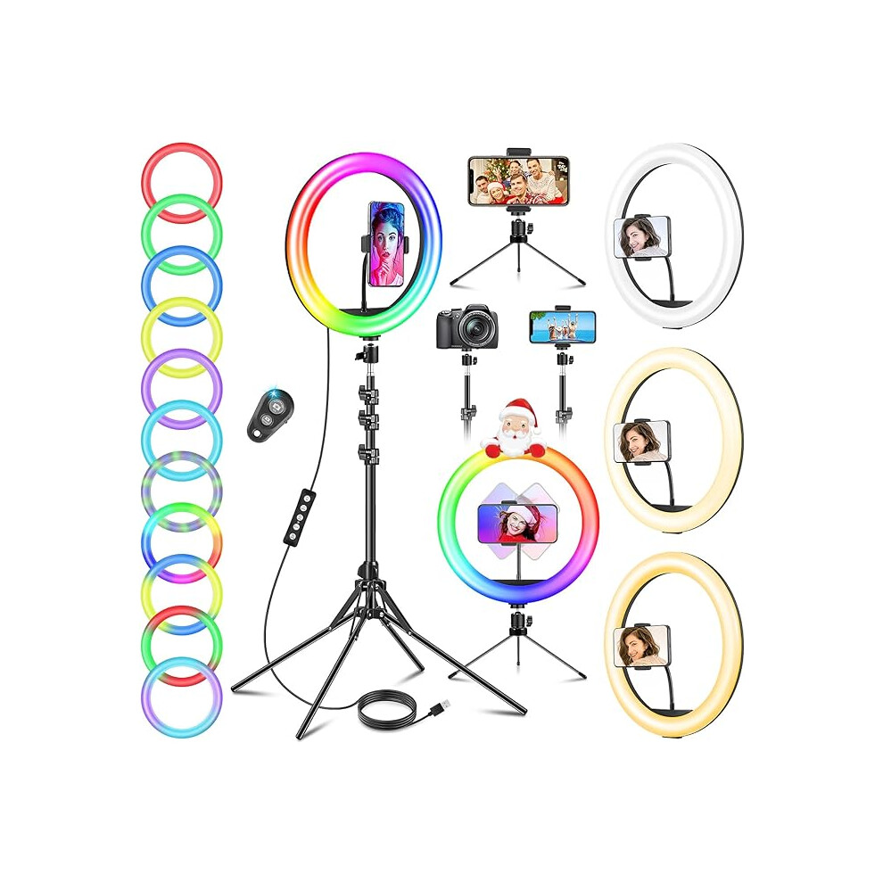 12'' Ring Light with Tripod Stand & Phone Holder Tall 177cm/70'', LED