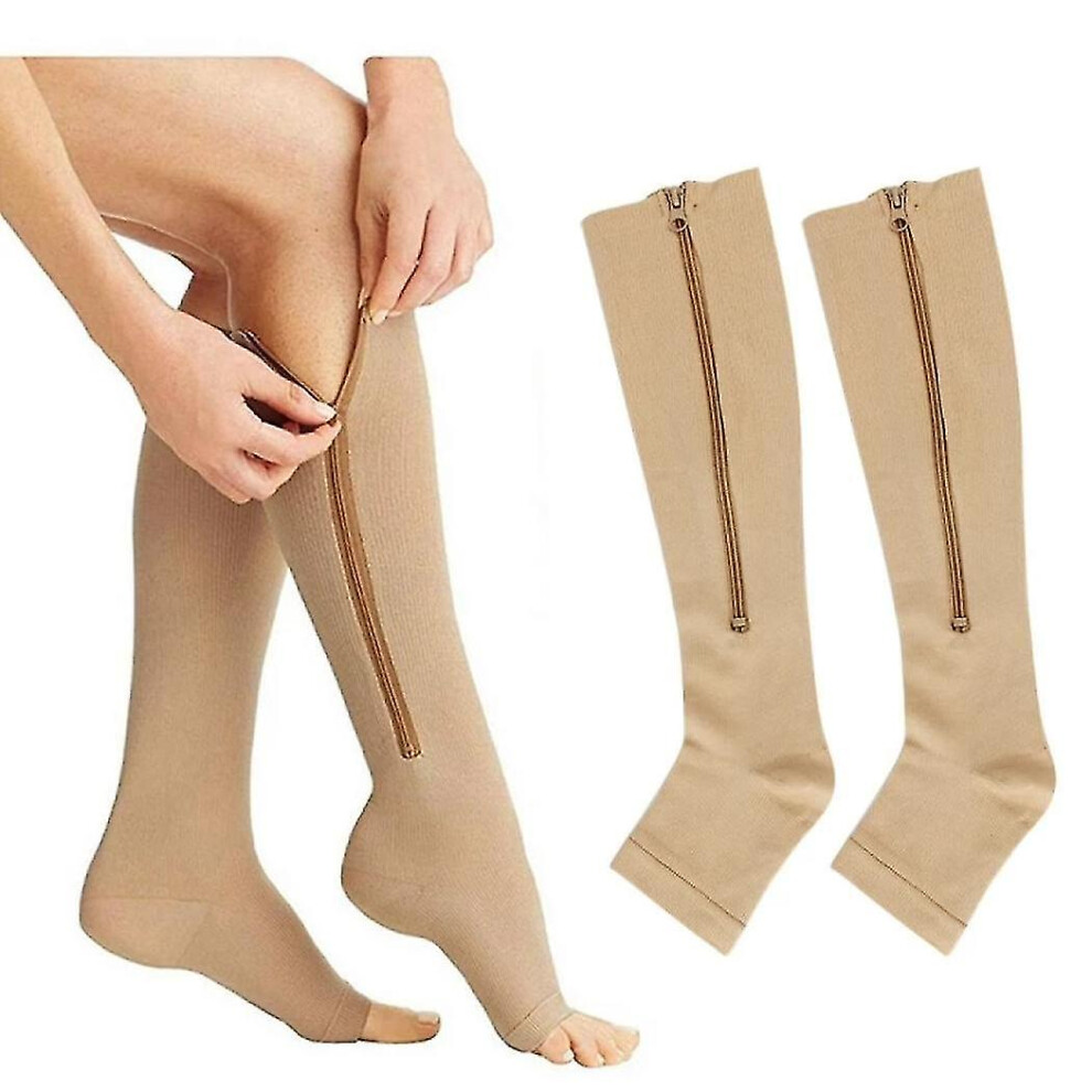 (Skin Color, XXL) Compression Zipper Elastic Socks Changzhao