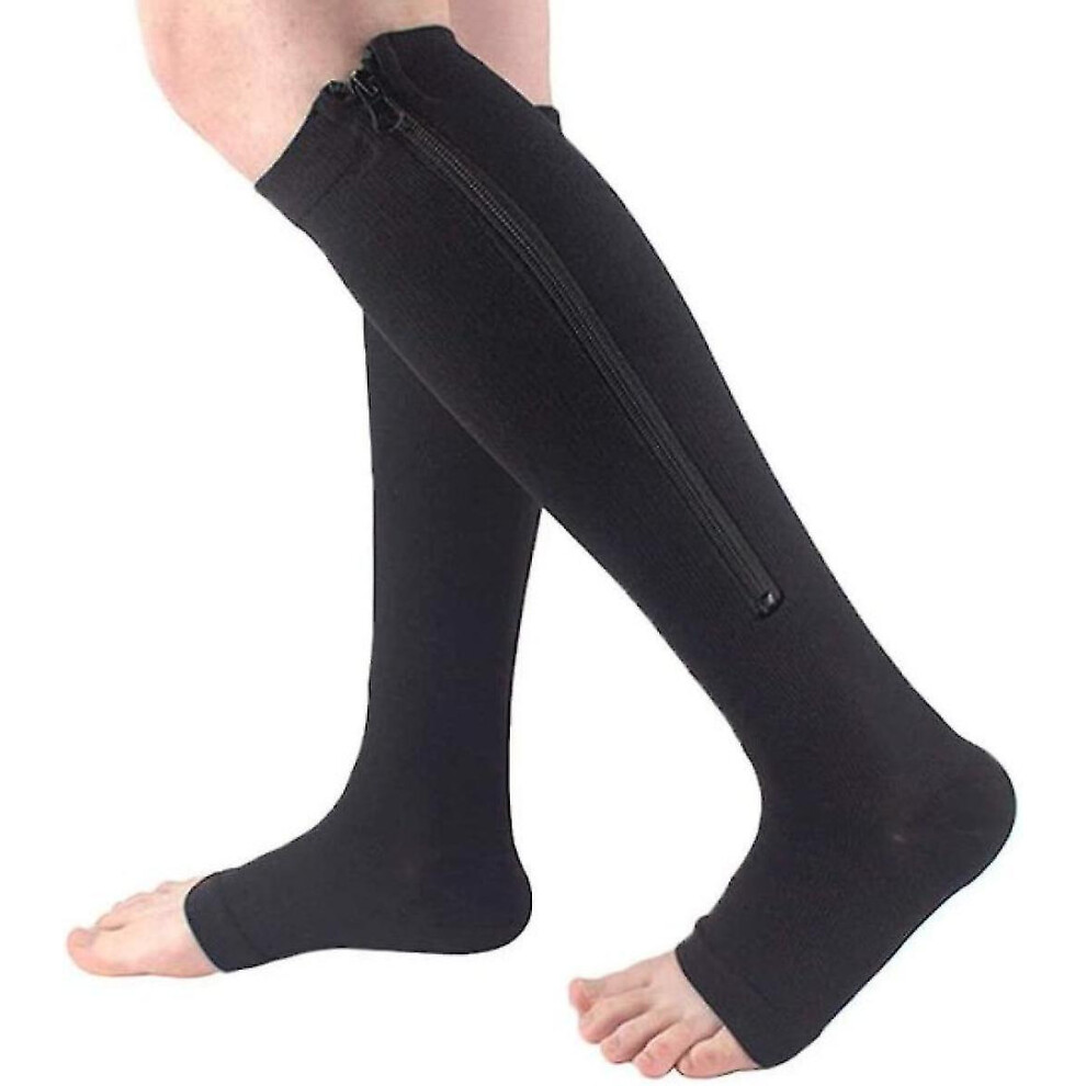(Black, XXL) Compression Zipper Elastic Socks Changzhao