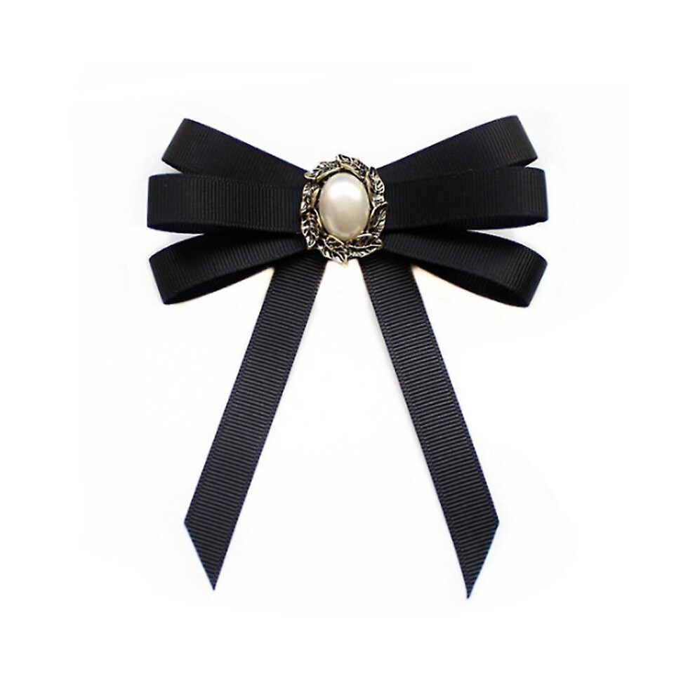 (5) Pearl Ribbon Brooches Pin Bow Tie Vintage Pre-tied Collar Jewelry Bowknot Shirt Necktie Clip For Women Girls