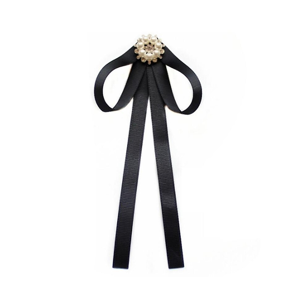 (2) Pearl Ribbon Brooches Pin Bow Tie Vintage Pre-tied Collar Jewelry Bowknot Shirt Necktie Clip For Women Girls