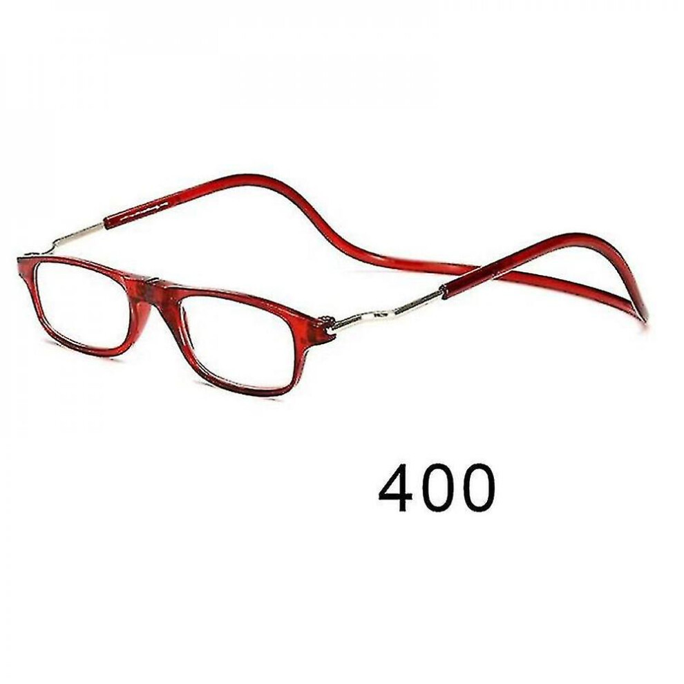 (Red, glasses power 400) Flexible Magnetic Reading Glasses Hanging Neck Foldable Adjustable Clear Reading Glasses-image-OPC-PDX76QJ-NEW