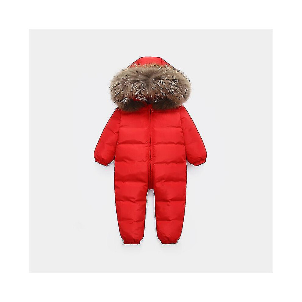 (Red, 9M) Russian New Jumpsuit Kids Winter Wear Baby Boy Snowsuit Parka Nature Fur 90% Duck Down Jacket For Girl Clothes Coat Overalls