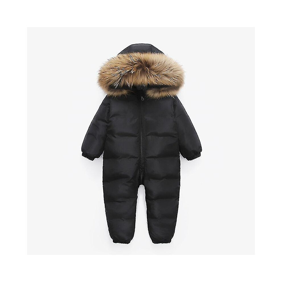(Black, 18M) Russian New Jumpsuit Kids Winter Wear Baby Boy Snowsuit Parka Nature Fur 90% Duck Down Jacket For Girl Clothes Coat Overalls