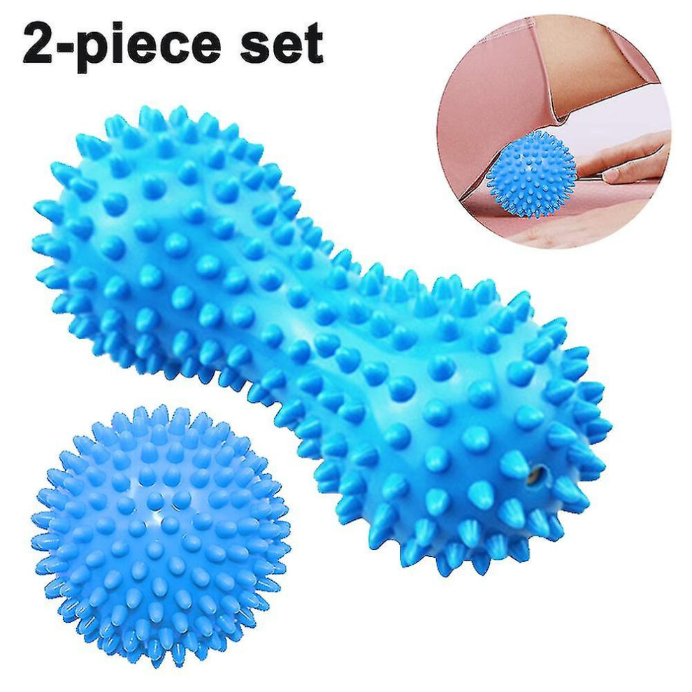 (Blue) Spike Peanut Roller Hedgehog Foot Massage Ball Set-ideal For Muscle