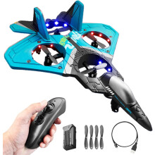 (V17- Blue) V17 Jet Fighter Stunt Rc Airplane 24ghz 6 Ch Remote Control Airplane With 360 Stunt Spin Remote And Light Rc Fighter Jet Drones For Kids Fighter Plane