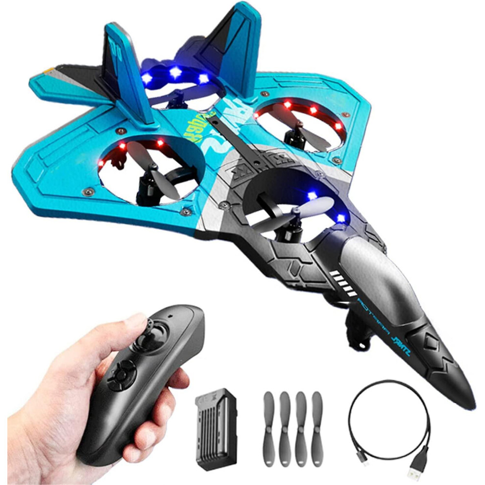 (V17- ) V17 Jet Fighter Stunt Rc Airplane 24Ghz 6 Ch Remote Control Airplane With 360 Stunt Spin Remote And Rc Fighter Jet Drones For Kids F Blue/Light