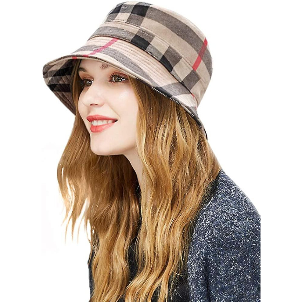Plaid Tartan Bucket Hats For Women Vintage Rollable Fisherman Sun Cap