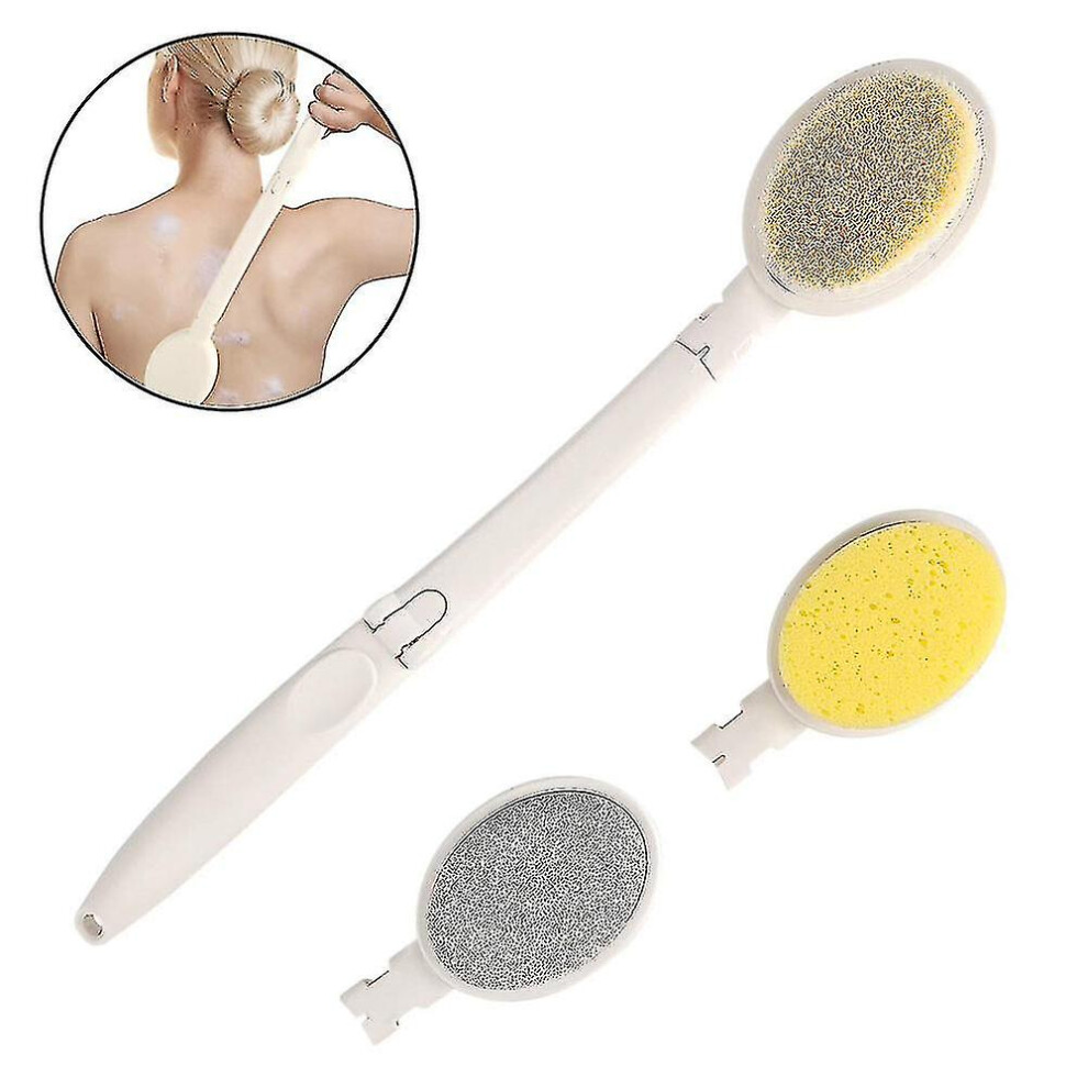 Bathroom Body Brush Set With Long Handle, 3 In 1 Foldable Shower Brush, Back Brush With Brush Sponge Floating Stone, Suitable For Bathing And Showerin
