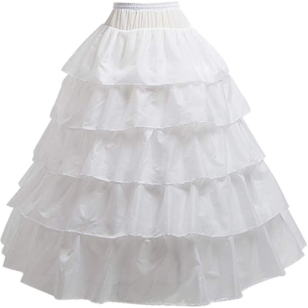 (M) A-line Hoopless Petticoat 4 Layers Floor Length Tulle Petticoat Crinoline Underskirt Slips S-2xl