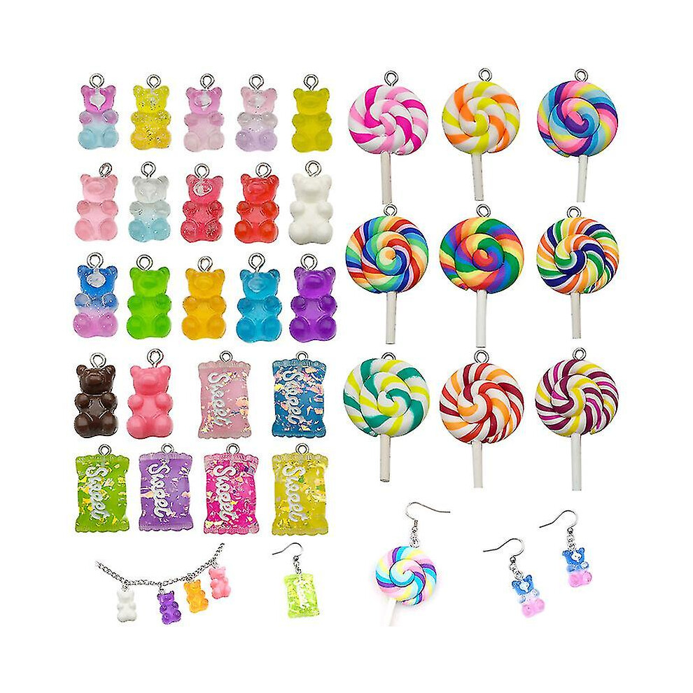 32pcs Gummy Resin Bear Charms Pendants,candy Pendant Charm, Lollipop Polymer Clay Charms For