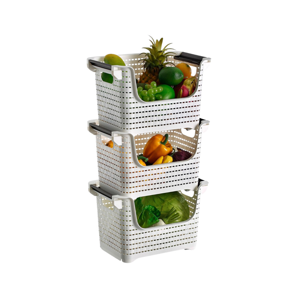 3 Stackable Storage Basket Kitchen Fruit Vegetable Stacking Container