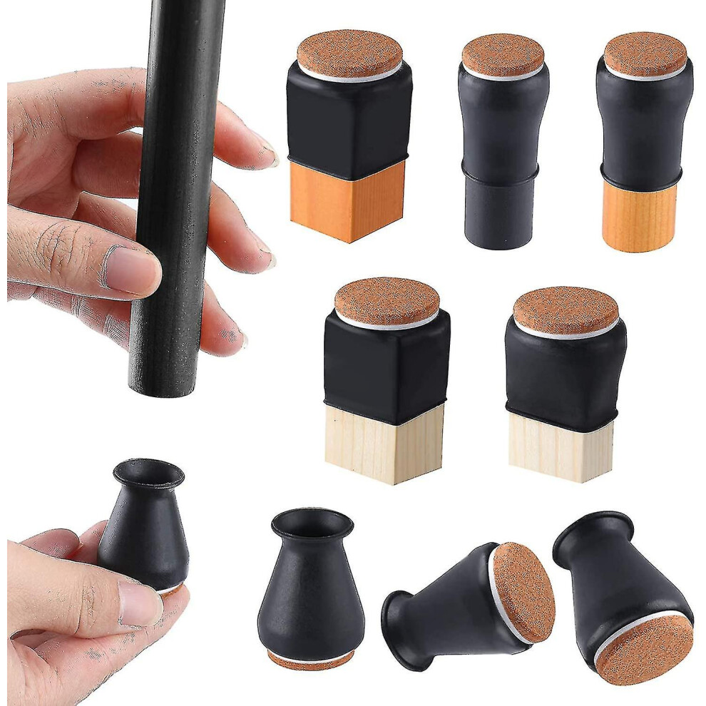 Silicone Chair Leg Floor Protectors With Felt Fit 0.5" - 1" 16 Pcs