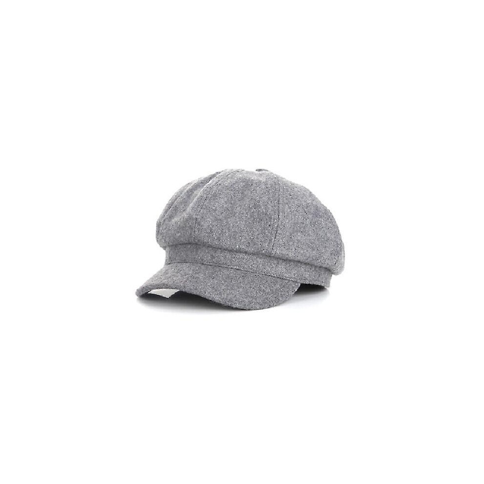 (Grey) Women Newsboy Peaked Beret Cap Warm Visor Hat Flat Octagonal Peaked Cap