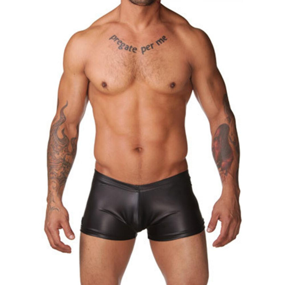 (S) Sexy Men Faux Leather Boxer Briefs Shorts Trunks Pant Nightwear