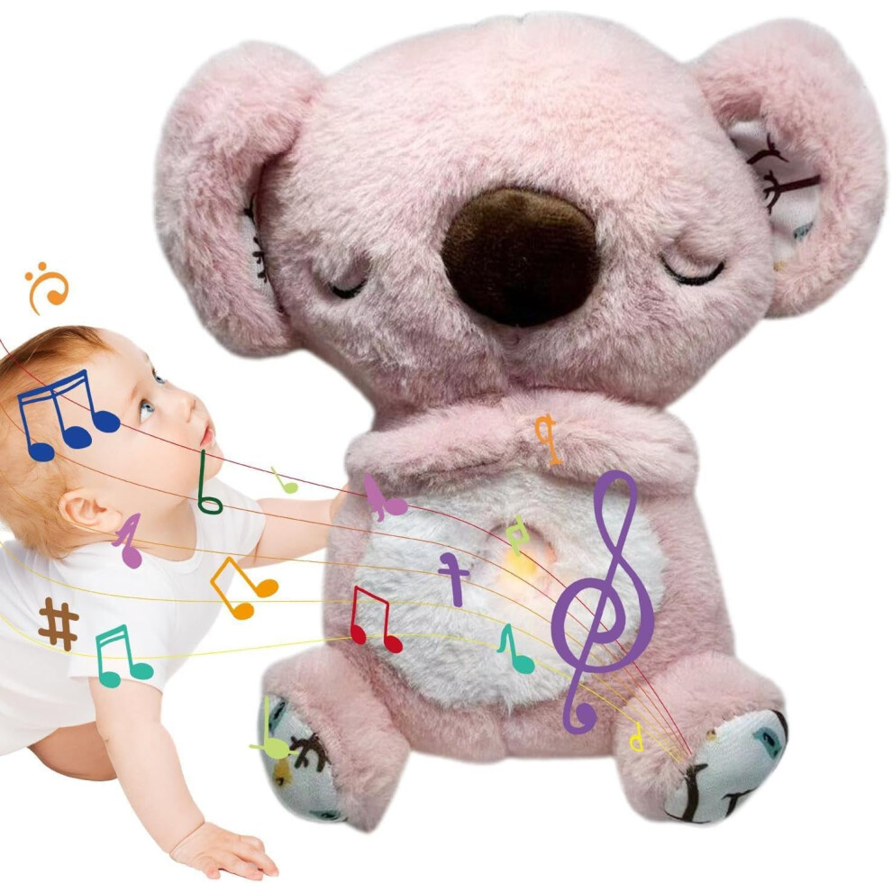 (Pink) Anxietys Relief Koala, Breathing Koala With Sensory Music Lights And Rhythmic Breathing Motion