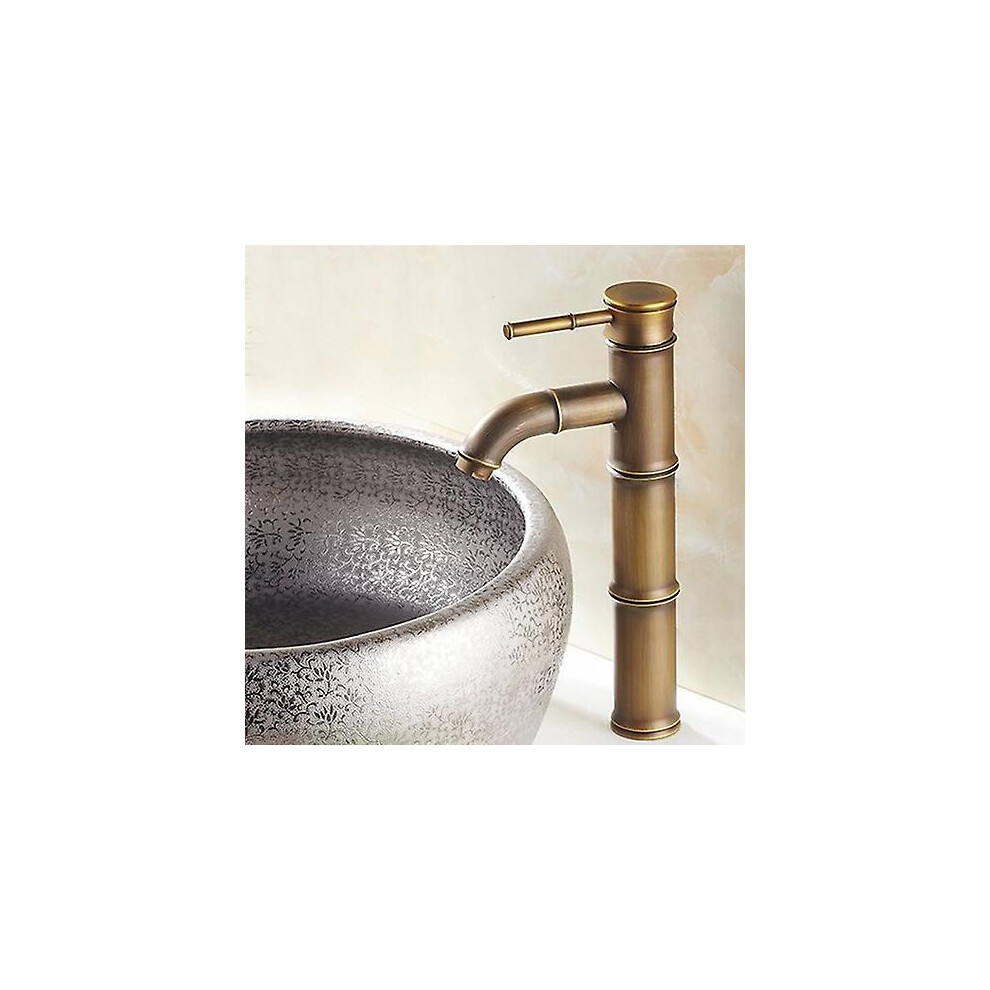 (Type 1) Antique Brass Waterfall Bathroom Sink Faucet Vessel Tall Bamboo Water Tap Mixer  Hot And Cold Single Hole Basin Faucet Vintage