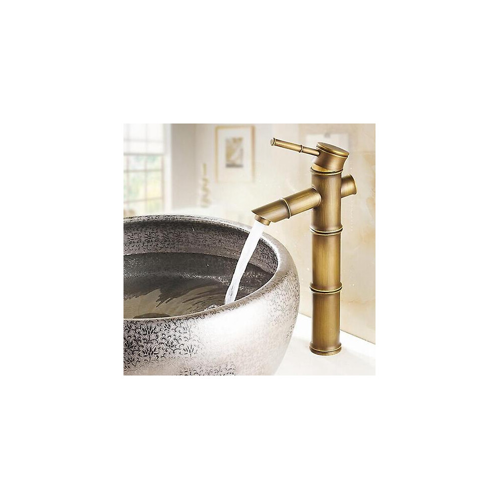 (Type 3) Antique Brass Waterfall Bathroom Sink Faucet Vessel Tall Bamboo Water Tap Mixer  Hot And Cold Single Hole Basin Faucet Vintage
