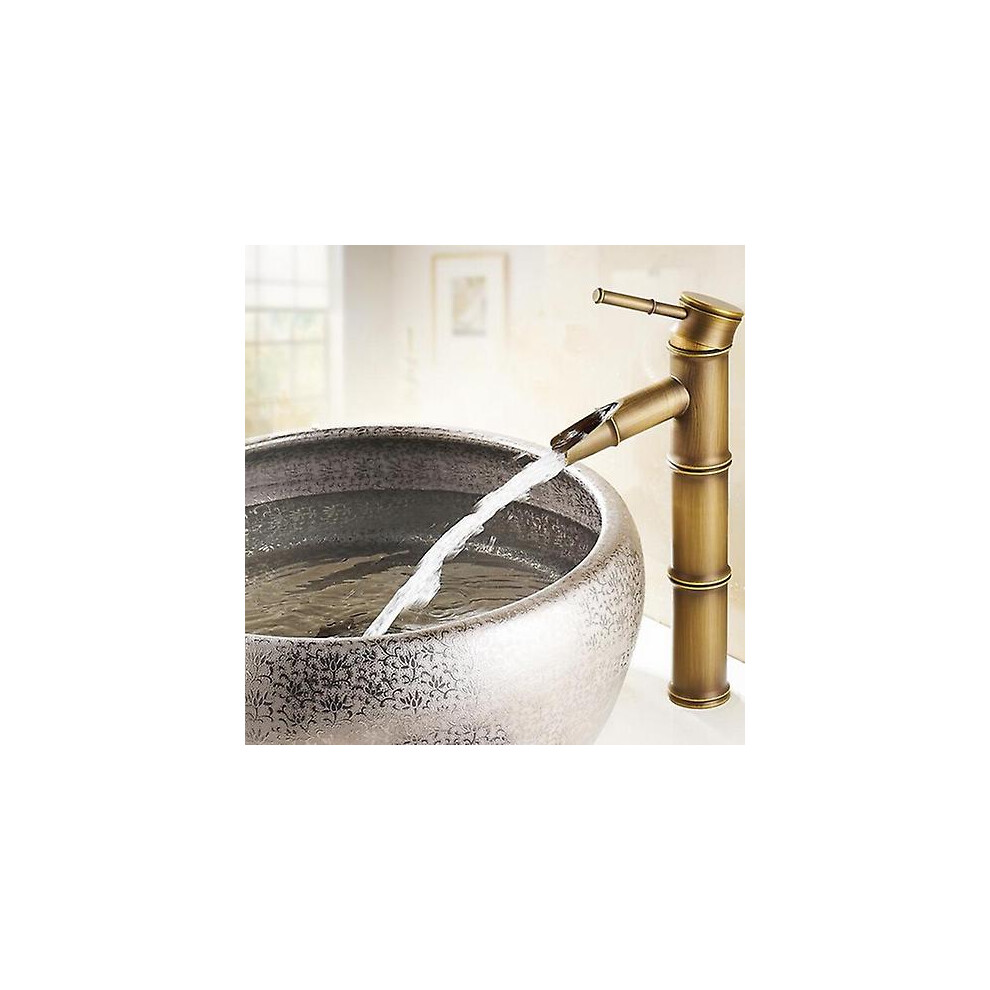 (Type 5) Antique Brass Waterfall Bathroom Sink Faucet Vessel Tall Bamboo Water Tap Mixer  Hot And Cold Single Hole Basin Faucet Vintage