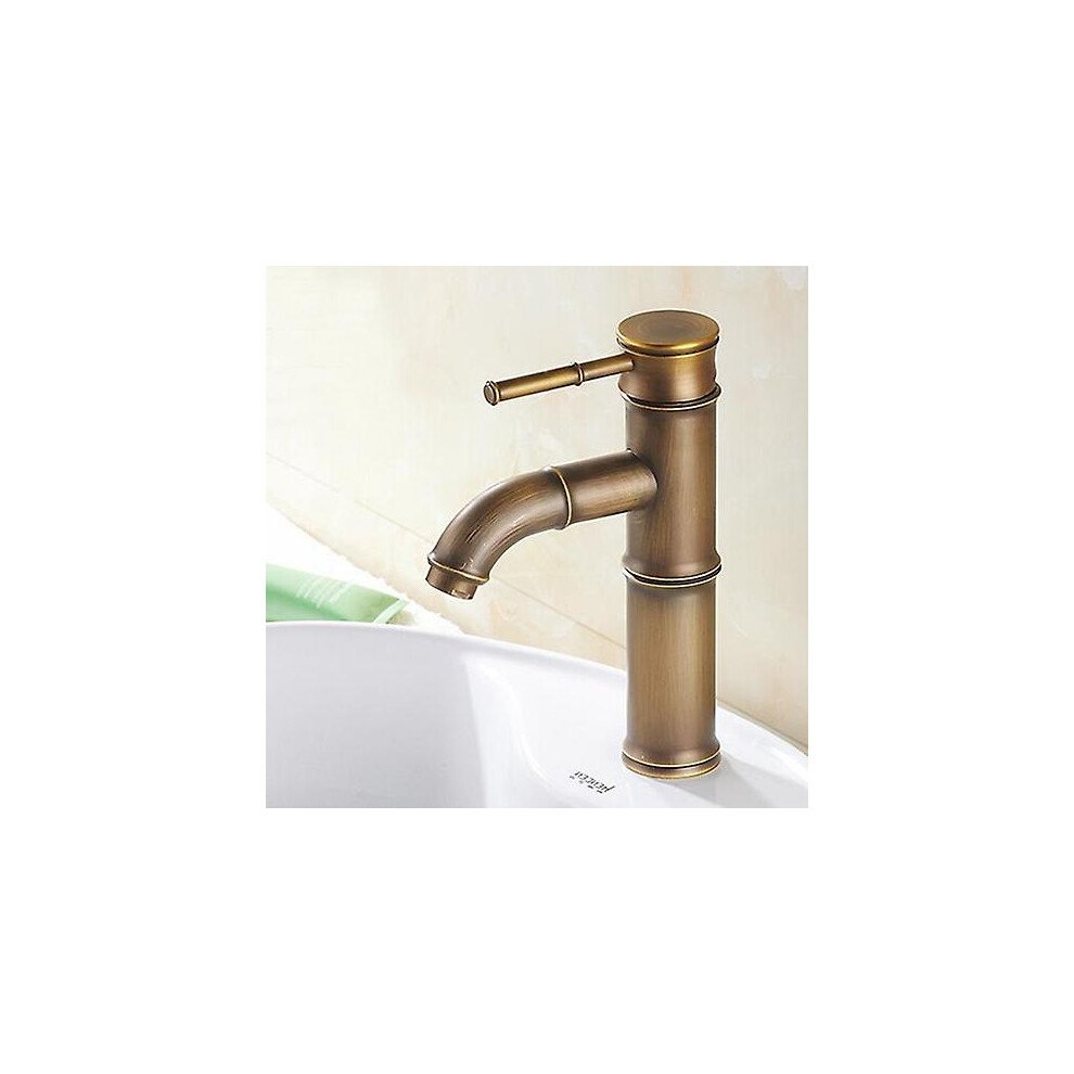 (Type 2) Antique Brass Waterfall Bathroom Sink Faucet Vessel Tall Bamboo Water Tap Mixer  Hot And Cold Single Hole Basin Faucet Vintage