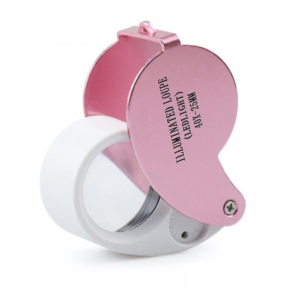 40x 25mm Magnifying Magnifier Glass Foldable Eye Loupe With Adjustable Led Light Lamp For Jeweler Pink(with Box)
