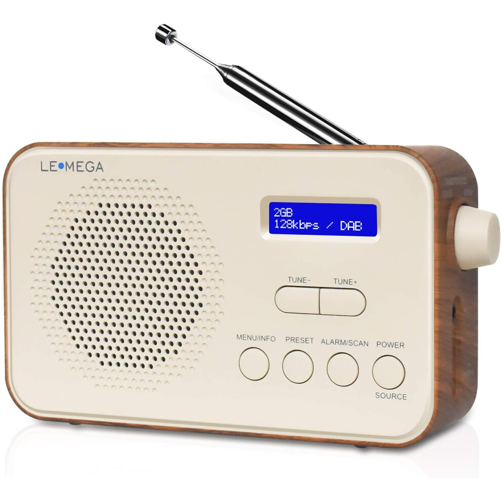 (Walnut) Portable DAB/DAB and FM Digital Radio, Personal Compact DAB Radio, Alarm Clock, 60 Preset Stations, Headphone Out, Battery or Mains Powered