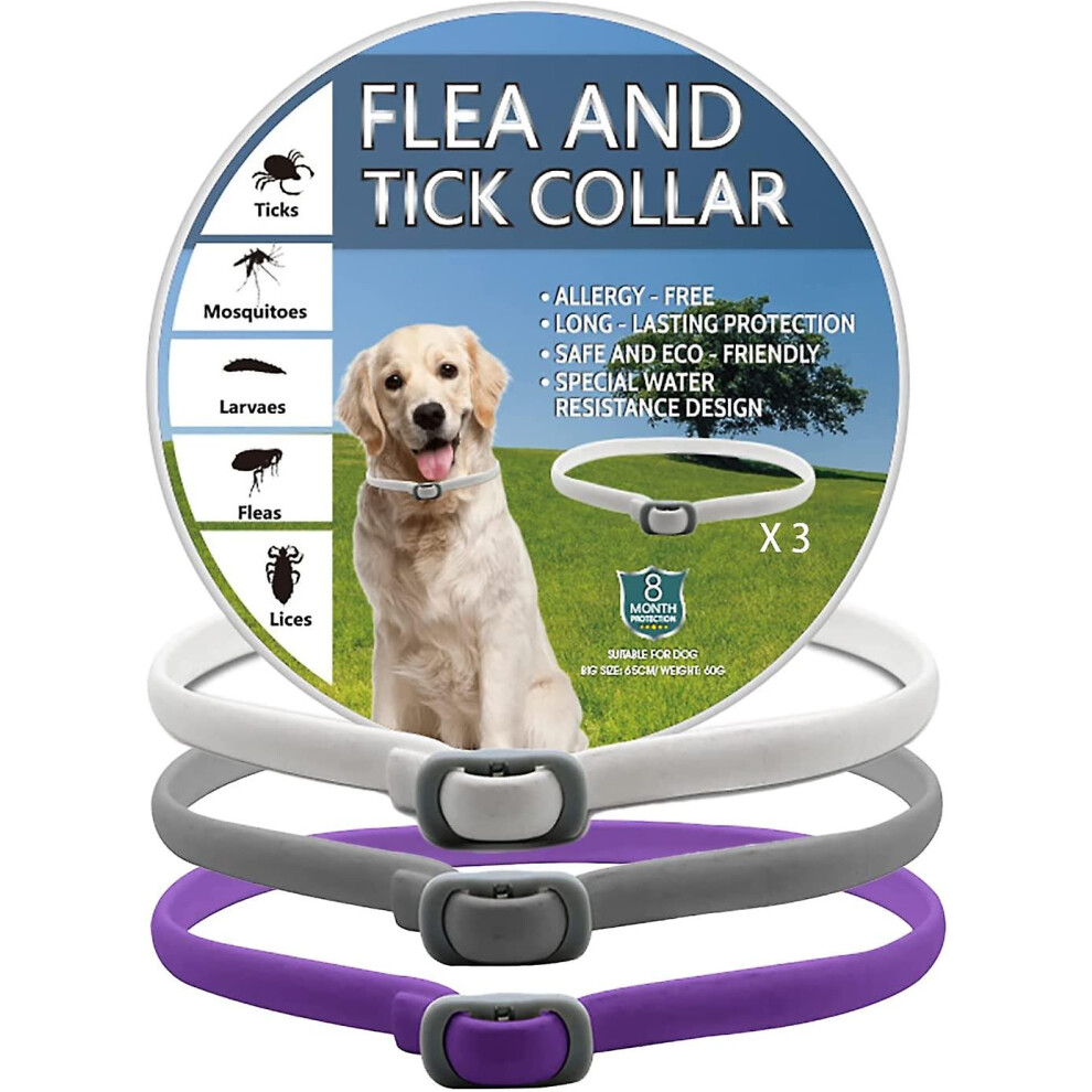 Flea And Tick Collar For Dogs, Dog Flea Collar, Dog Flea Treatment, 8 Months Protection, One Size Fits All Dogs, Adjustable And Waterproof Design, 3pa