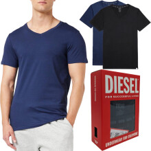 (Black and Blue, S) DIESEL UMTEE E4305 Mens T Shirts 2x Pack V Neck