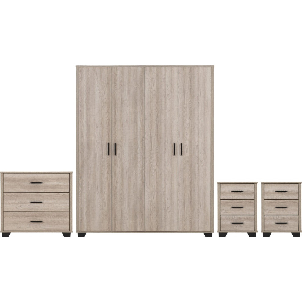 Oliver 4 Door Wardrobe Bedroom Set Light Oak Effect 4 Items