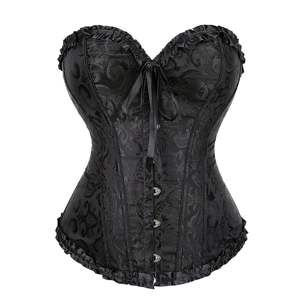 (Black -M) Women's Lace Up Boned Overbust Corset Bustier Lingerie Bodyshaper Top Princess Corset - Black Black-xs