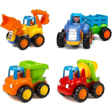 Friction Powered Cars Push And Go Trucks Construction Vehicles Toys Set Of Tractor Bulldozer Dump Truck Cement Mixer For Baby Toddlers Infants Boys Gi