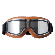 (Silver Brown skin) Retro Motorcycle Glasses Men's Moto Racing Motocross Windproof Retro Goggles