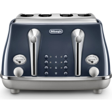 De'Longhi CTOC4003.BL Icona Capitals 4-Slice Toaster with Defrost, Reheat & Bagel Functions