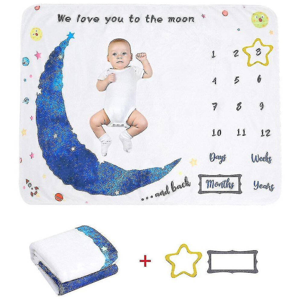 (Moon, 75 X 100Cm) Baby Monthly Milestone Flannel Blanket Newborn Photo Mat Photography Backdrop 3010291394235