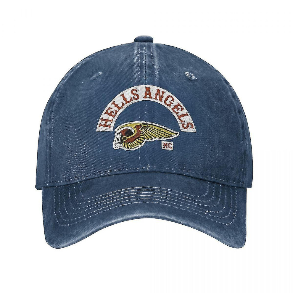 (Navy Blue) Retro Hells Angels Logo Baseball Caps Unisex Distressed Denim Snapback Cap Motorcycle Club Brotherhood Outdoor Summer Caps Hat