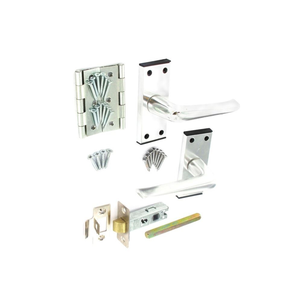 Securit - Aluminium Internal Door Handle Pack - 63mm Mortice Latch - 2 x 75mm Steel Butt Hinges