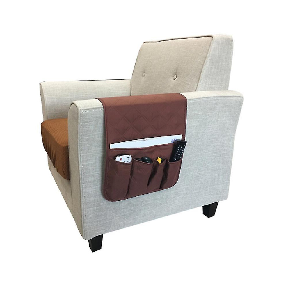 (Coffee) 5 Pockets Sofa Arm Rest Tv Remote Control Tidy Organizer Holder Chair Couch Bag