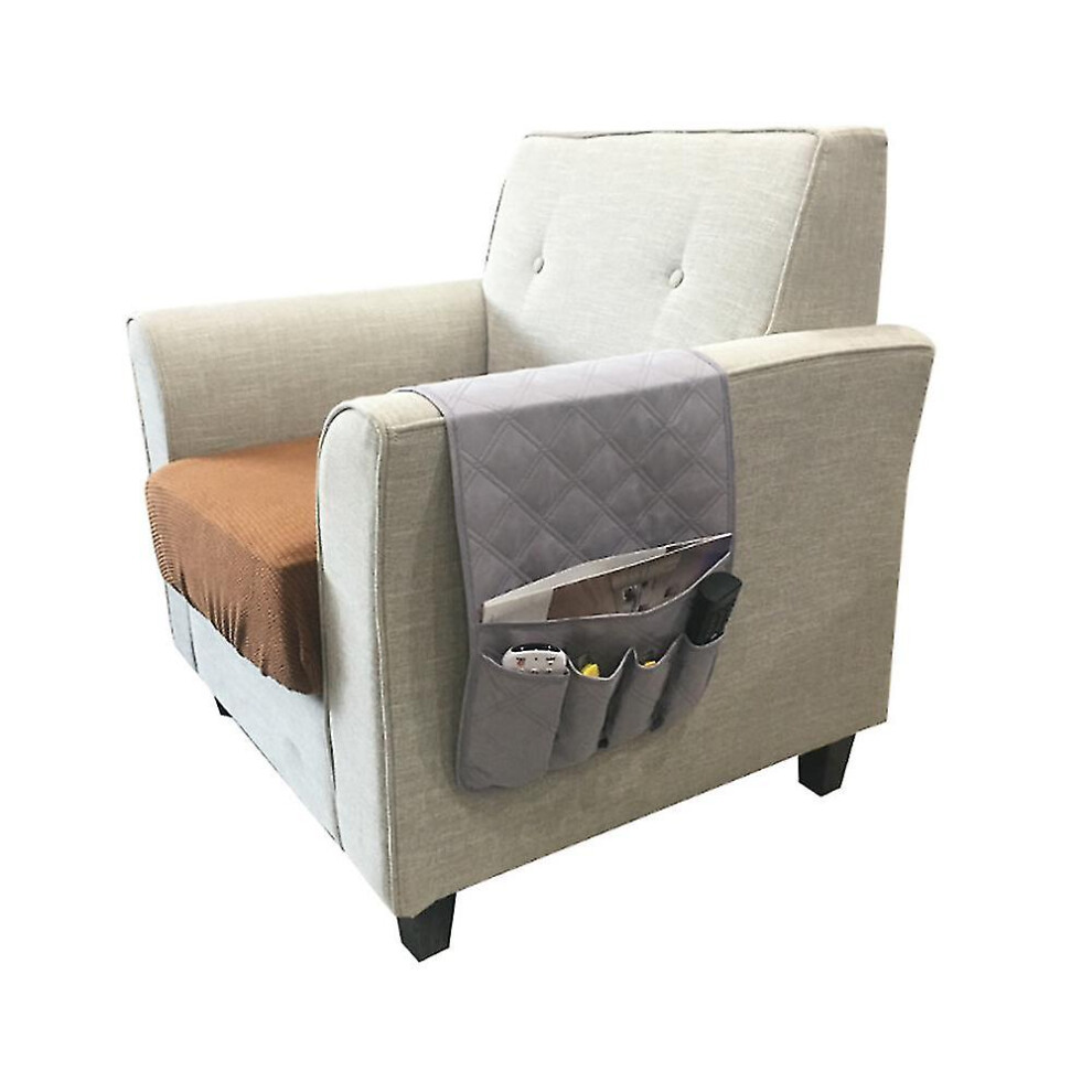 (Grey) 5 Pockets Sofa Arm Rest Tv Remote Control Tidy Organizer Holder Chair Couch Bag