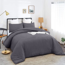 (Charcoal, Double) Plain Dyed Duvet Cover Set Reversible Quilt Covers