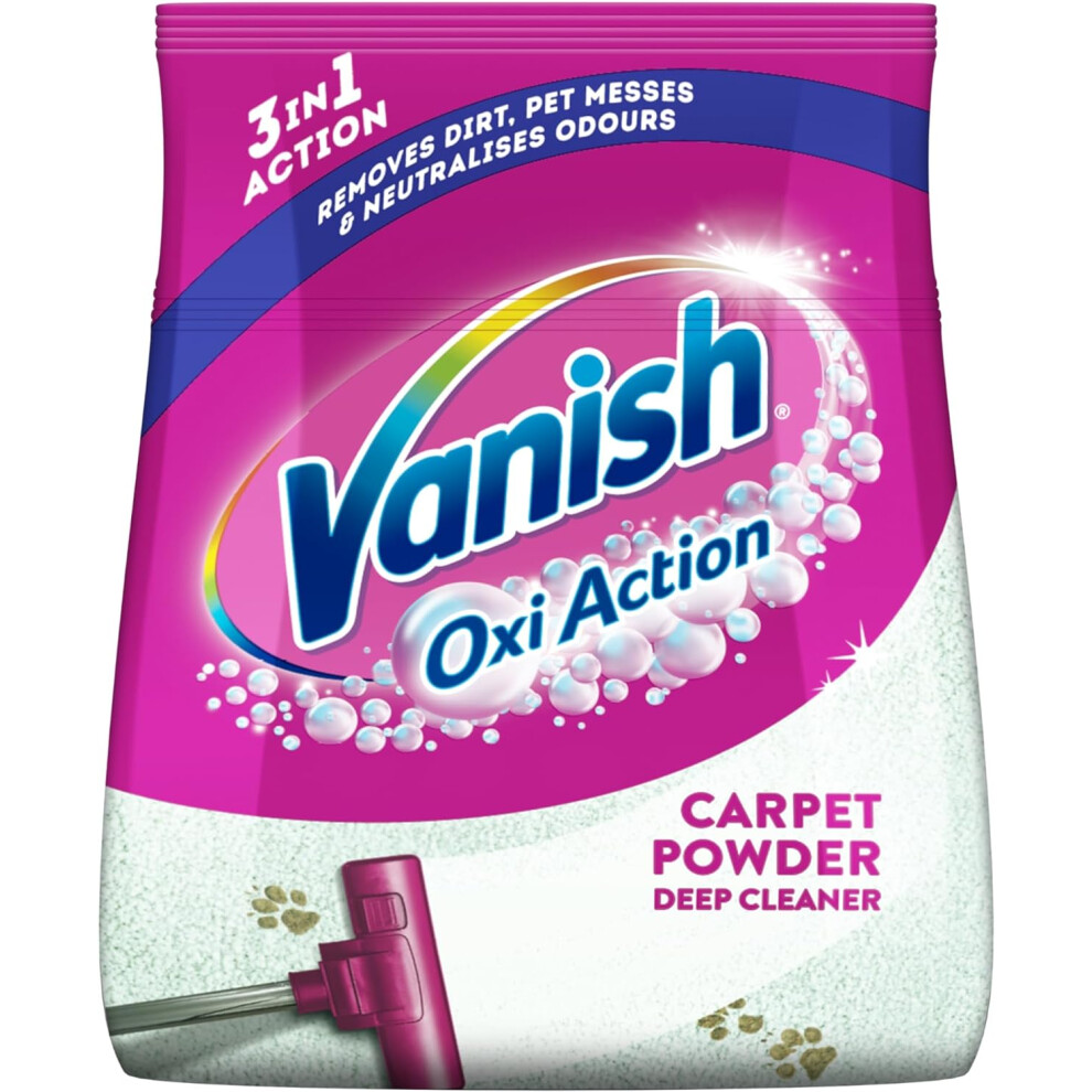 Vanish Gold Oxi Action Upholstery Carpet Powder for Large Area Cleaning 650g Removes 3x More Dirt & Pet Hair vs Vacuuming Alone Neutralises