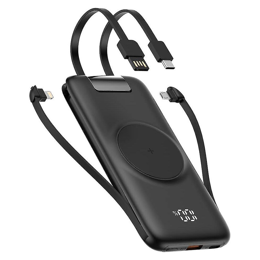 (, 20000Mah) Power Bank Wireless Charger Fast Charging, Power Bank With Built In Cable, 20000Mah Ultra Slim Mobile Power Bank Black 6262875411068