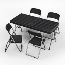 ( 4 Folding Chairs) 5ft Black Rattan Wood Folding Table and Chairs Set