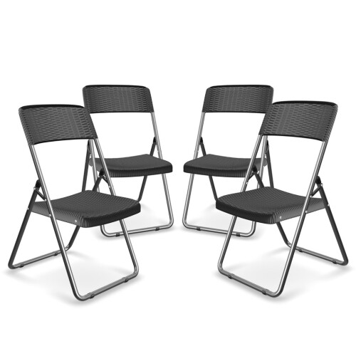 ( 4 Folding Chairs) 5ft Black Rattan Wood Folding Table and Chairs Set 2