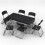 (6 Folding Chairs) 5ft Black Rattan Wood Folding Table and Chairs Set 1