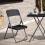 (6 Folding Chairs) 5ft Black Rattan Wood Folding Table and Chairs Set 7