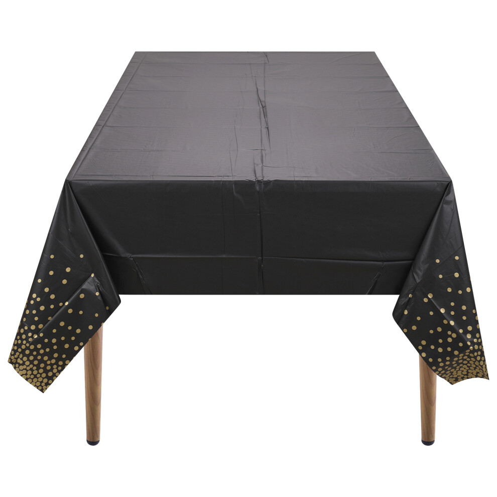 (Black With Gold, 1pc) Plastic Table Cover Disposable Tablecloth Waterproof Wipe Clean 54" x 108" Rectangle Table Cloths for Party Home Table Decorations