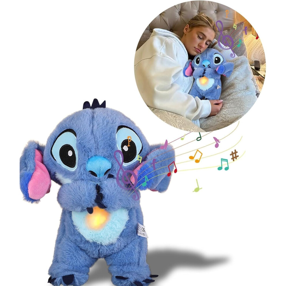 Cute Relief Soothing Cartoon Stuffed Animal with Music Lights & Rhythmic Breathing Motion for Kids Sleeping