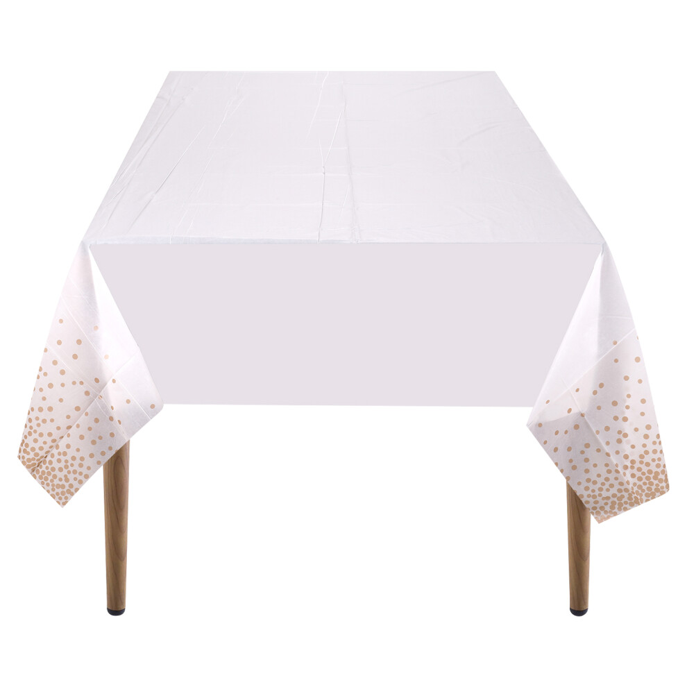 (White With Rose Gold, 3pcs) Plastic Table Cover Disposable Tablecloth Waterproof Wipe Clean 54" x 108" Rectangle Table Cloths for Party Home Table Decorations